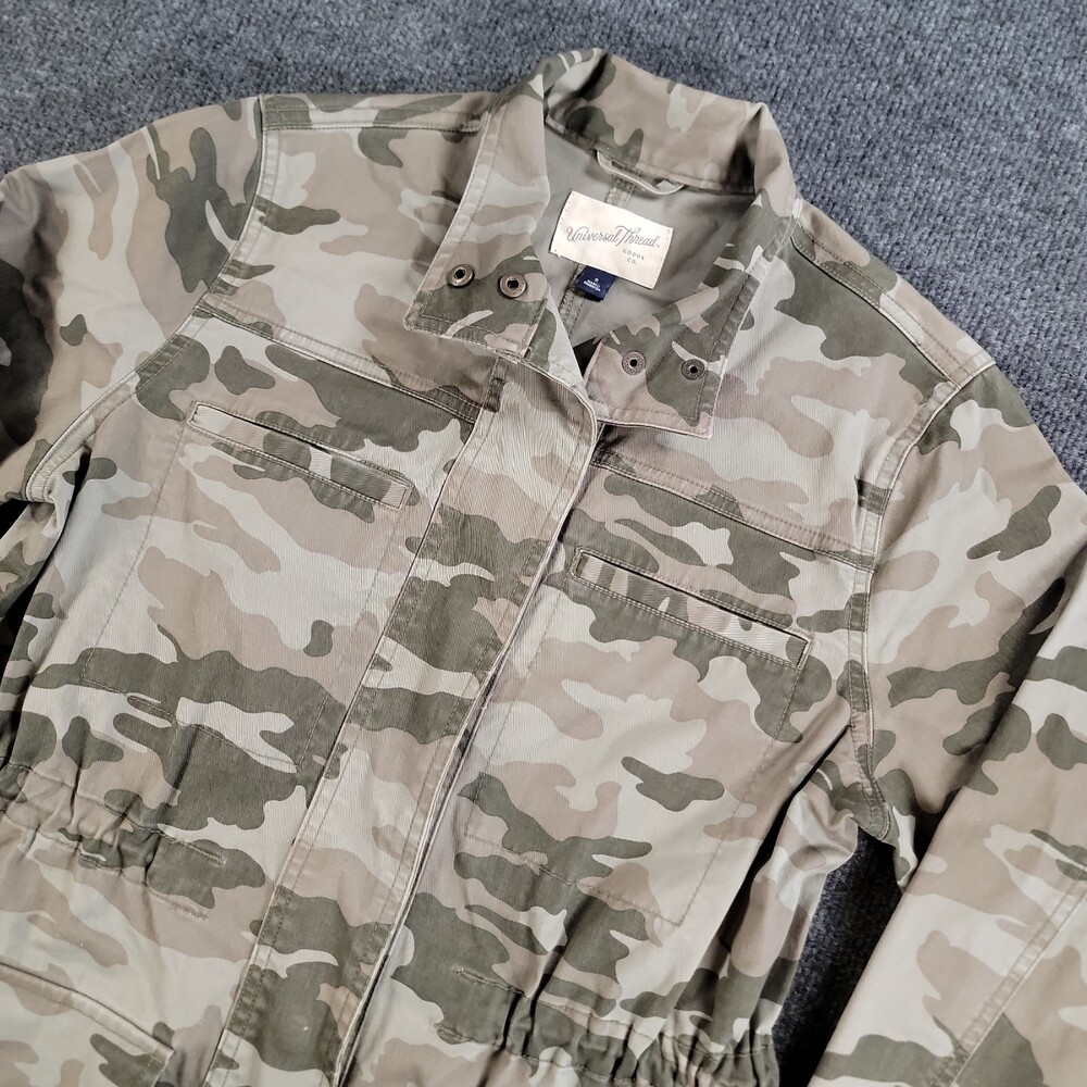 Universal Thread Utility Jacket Womens S Green Camo Hooded Field Coat F16815507